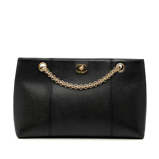 Chanel CC Chain Shopping Tote Black Caviar Gold