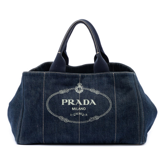 Prada Canapa Logo Tote Blue Denim