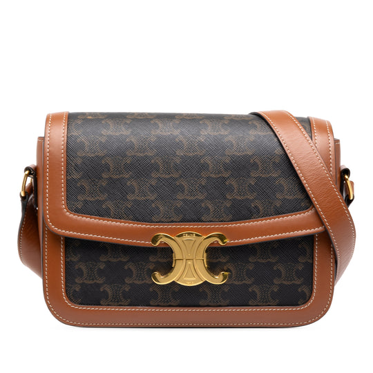 Celine Classique Triomphe Brown Coated Canvas Calfskin