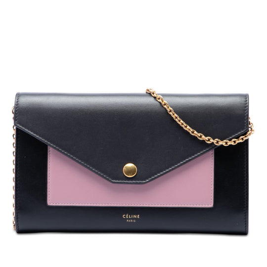 Celine Pocket Envelope Wallet On Chain Black Calfskin