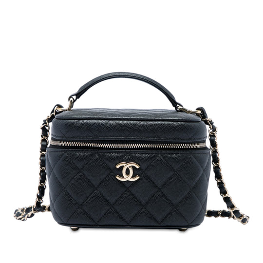Chanel Vanity Case Small Black Quilted Caviar Top Handle