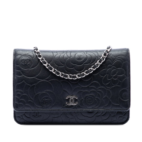 Chanel Camellia Wallet On Chain Black Lambskin