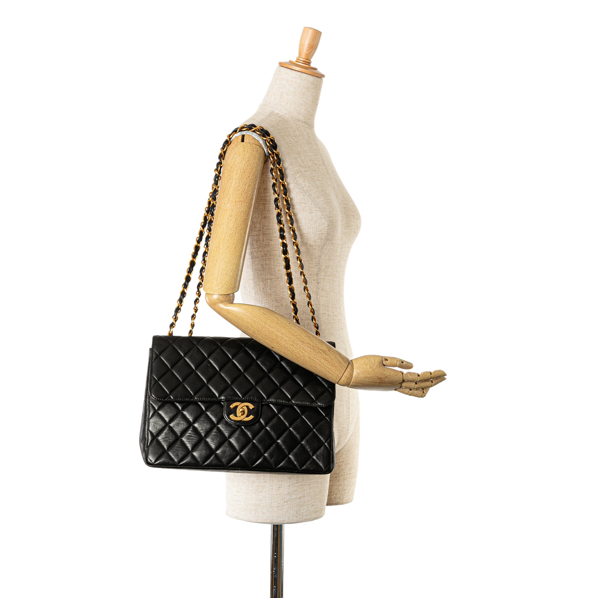 Chanel Classic Single Flap Jumbo Black Lambskin Gold