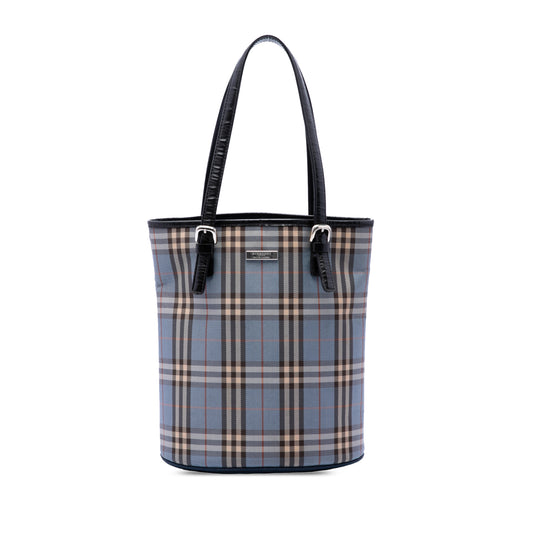 Burberry House Check Bucket Blue Nylon Leather Trim