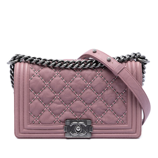 Chanel Boy Medium Pink Calfskin Studded