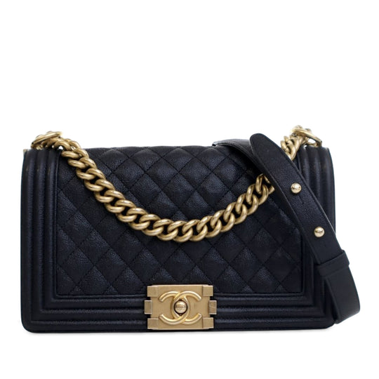 Chanel Boy Flap Medium Blue Caviar Gold