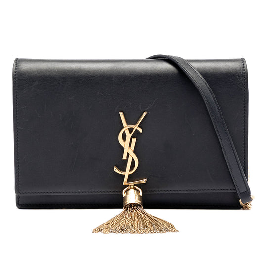 Saint Laurent Monogram Kate Tassel Chain Wallet Black Calfskin
