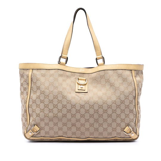 Gucci Abbey D Ring Tote Beige GG Canvas Calfskin