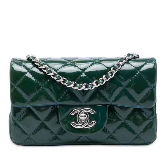 Chanel Classic Single Flap Extra Mini Green Patent Leather Silver