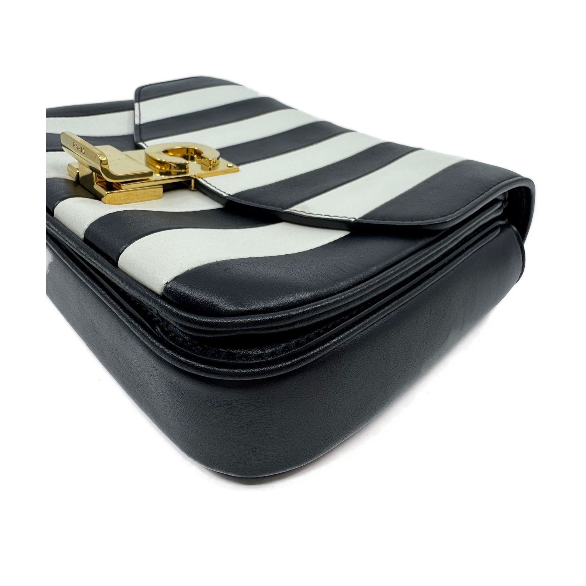 Celine C Bag Black & White Vertical Stripes