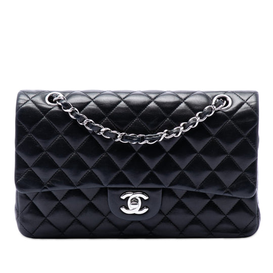 Chanel Classic Double Flap Medium Black Lambskin Silver