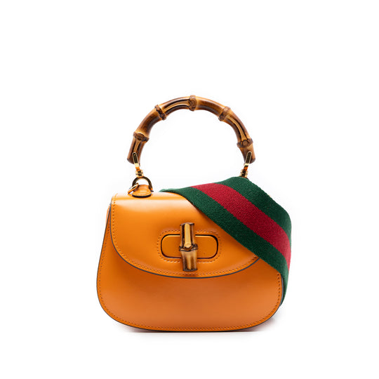 Gucci Web 1947 Bamboo Top Handle Mini Orange Calfskin