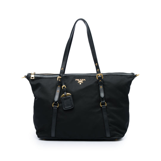 Prada Convertible Tote Black Nylon Saffiano Leather Trim