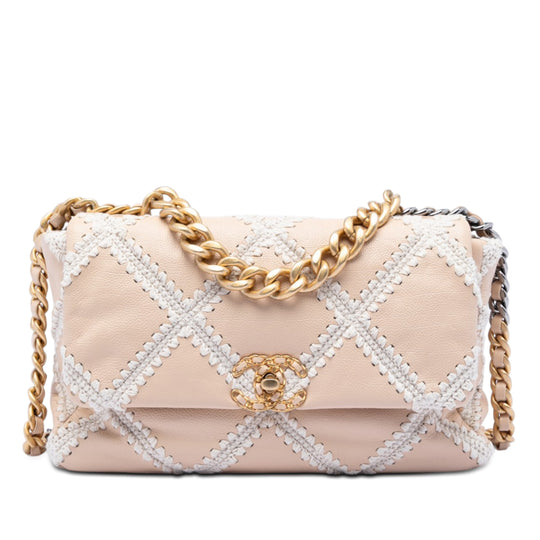 Chanel 19 Flap Large Chrochet White Calfskin