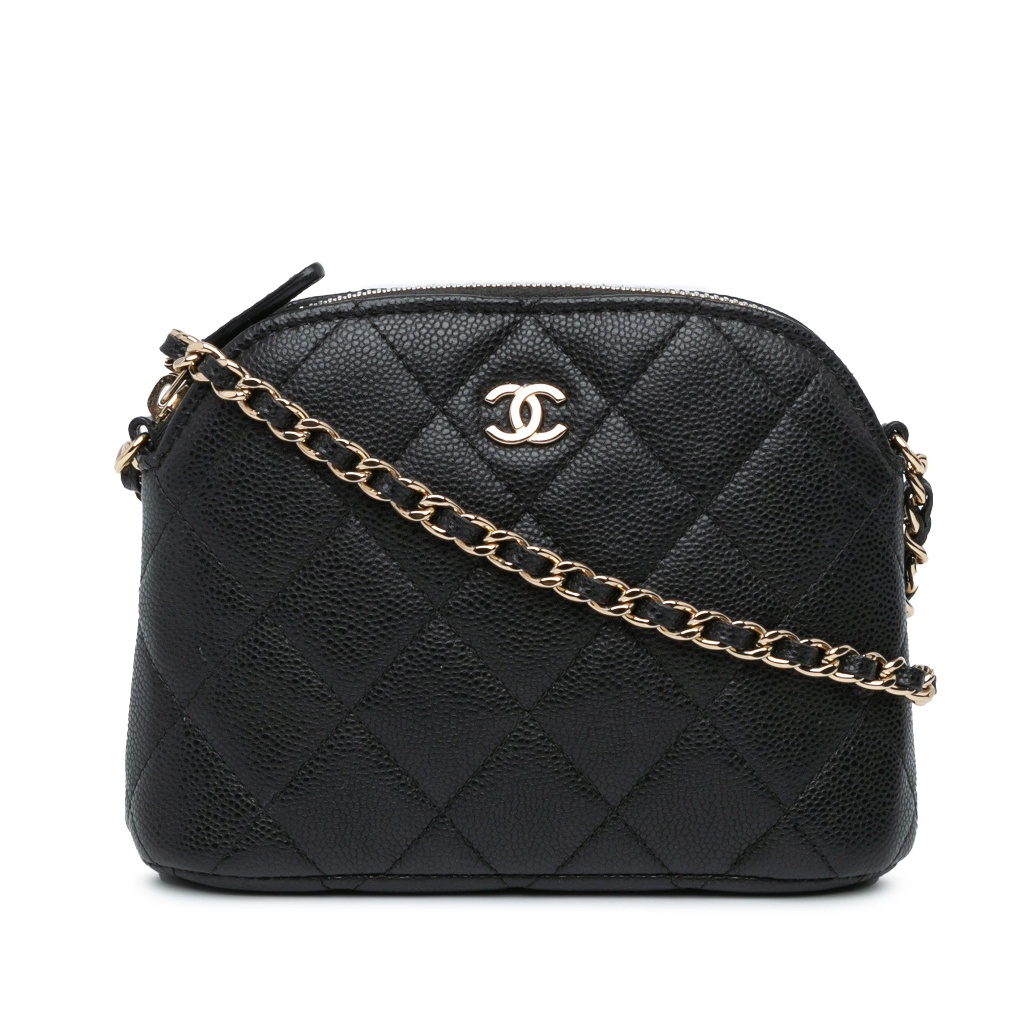 Chanel Clutch On Chain Black CC Quilted Caviar Gold