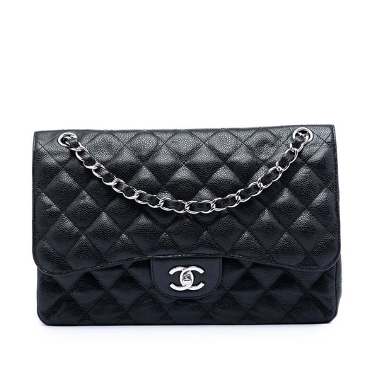Chanel Classic Double Flap Jumbo Black Caviar Silver
