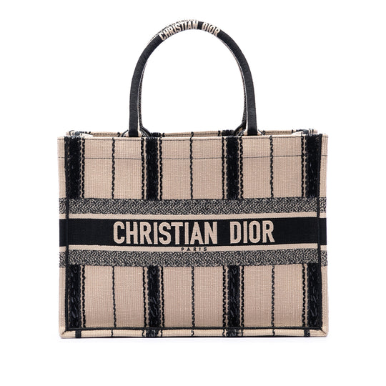 Dior Book Tote Medium Beige Bayadere Embroidered Canvas