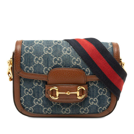 Gucci Horsebit 1955 Small Blue Denim Calfskin