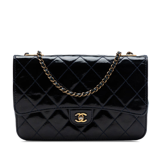Chanel CC Eyelet Wallet On Chain Blue Patent Leather