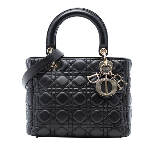 Dior Lady Dior Medium Black Lambskin Gold