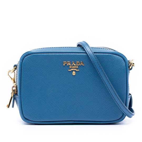 Prada Saffiano Lux Camera Bag Blue Saffiano Leather
