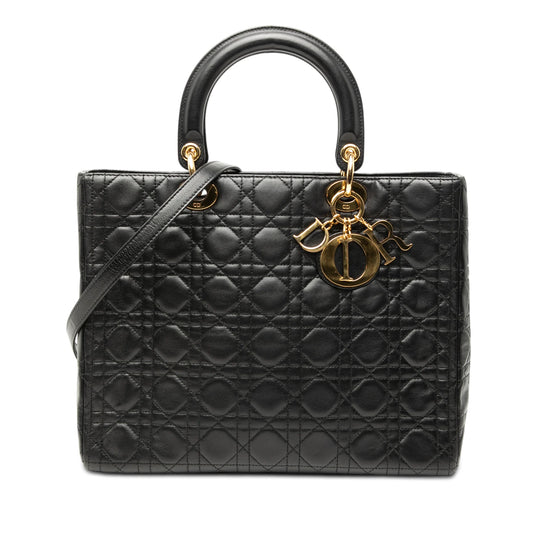 Dior Lady Dior Large Black Cannage Lambskin Gold