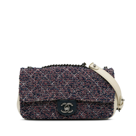 Borsa Chanel Airline con patta piccola multicolore in tweed palladio