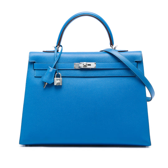 Hermès Kelly II Sellier 35 Blue Epsom Palladium