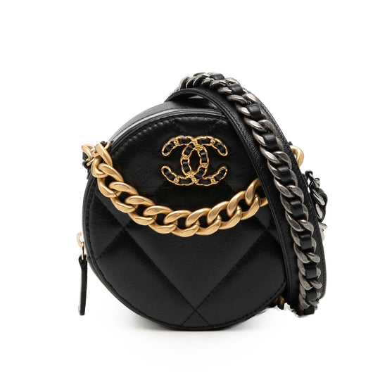 Chanel 19 Round Clutch Black Lambskin