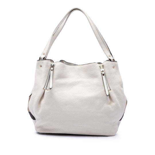 Burberry Maidstone Medium White Calfskin House Check Canvas