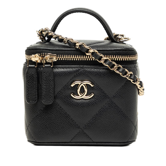 Chanel CC Top Handle Vanity Case Mini Black Quilted Caviar