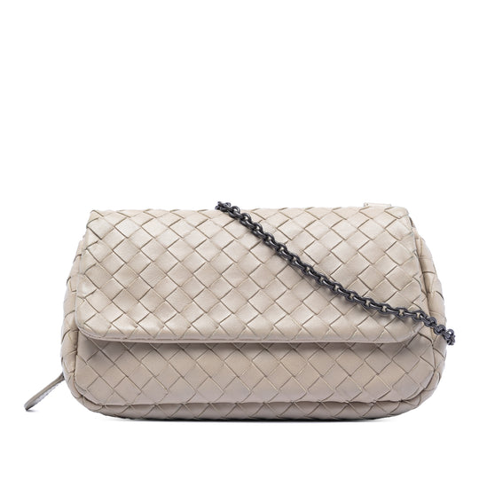 Bottega Veneta Expandable Chain Flap Mini Beige Nappa Intrecciato