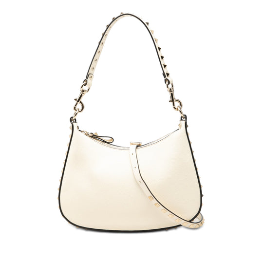 Valentino Rockstud Hobo Small White Calfskin Silver