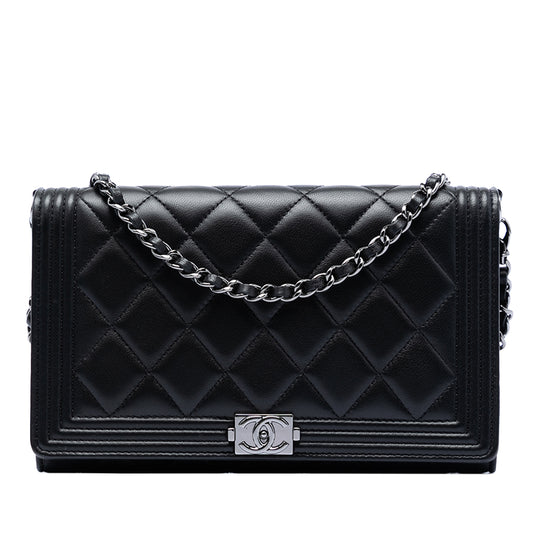 Chanel Boy WOC Wallet On Chain Black Lambskin Silver