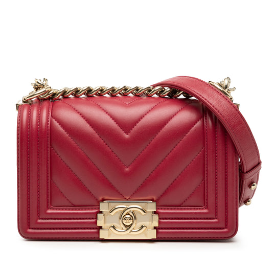 Chanel Boy Flap Small Chevron Red Calfskin Gold