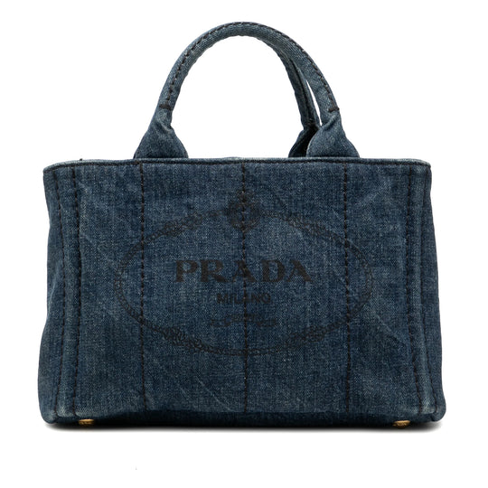 Prada Canapa Logo Shopper Small Blue Denim