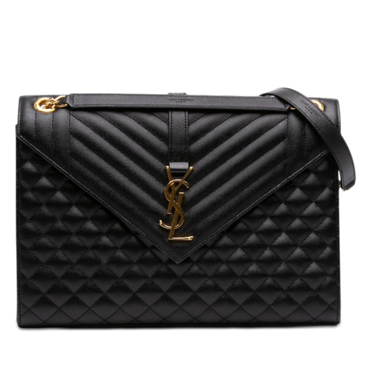 Saint Laurent Monogram Envelope Medium Black Grained Calfskin