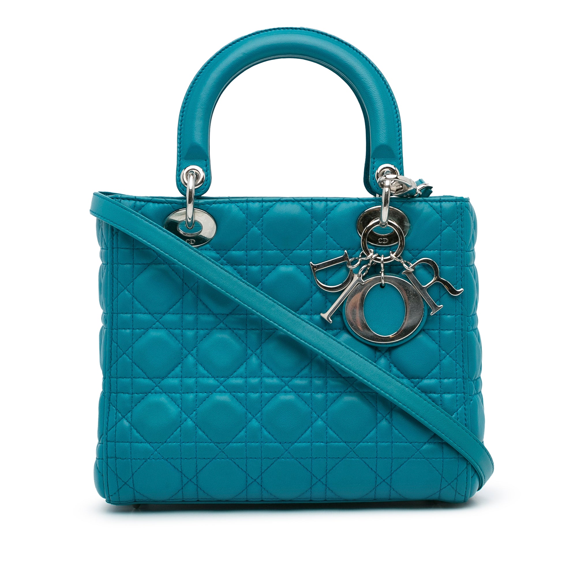 Dior Lady Dior Medium Blue Cannage Lambskin Silver