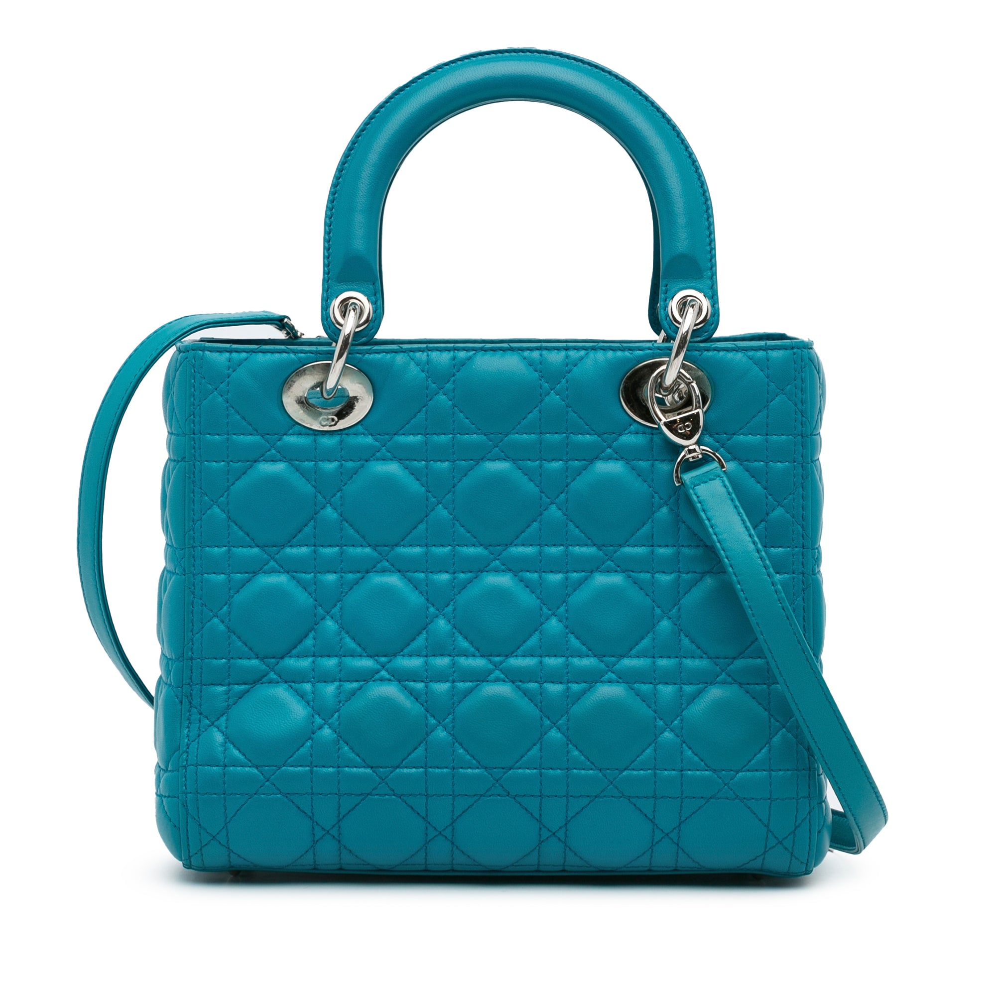 Dior Lady Dior Medium Blue Cannage Lambskin Silver