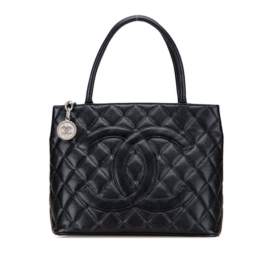 Chanel Medallion Tote Bag Black Caviar Silver
