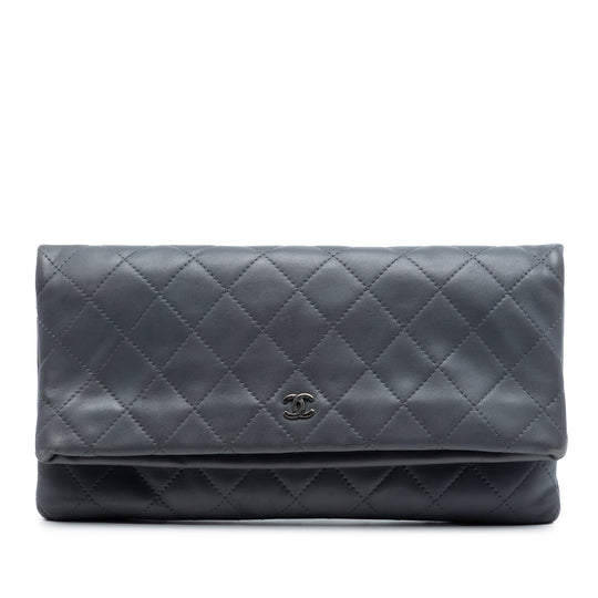 Chanel Quilted Foldover Clutch Grey Lambskin