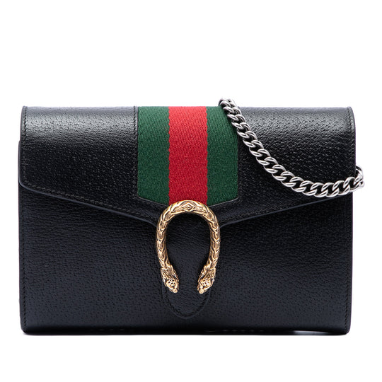 Gucci Dionysus Web Wallet On Chain Mini Black Calfskin