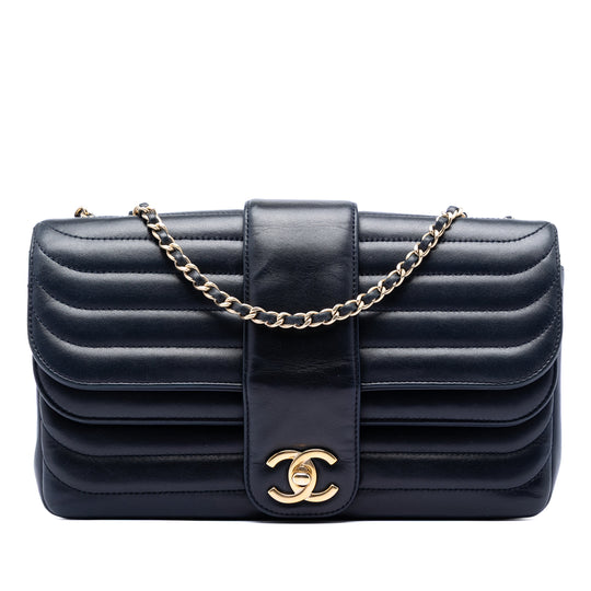 Chanel CC Horizontal Double Flap Blue Lambskin Gold