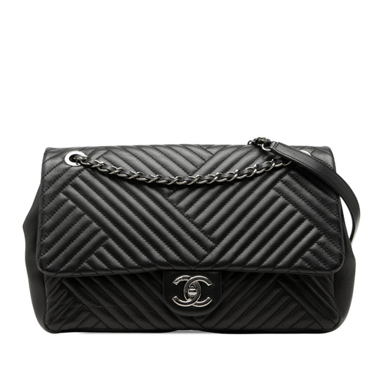Chanel CC Crossing Flap Large Black Lambskin