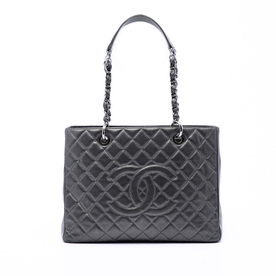 Chanel Grand Shopping Tote Grey Metallic Caviar Silver