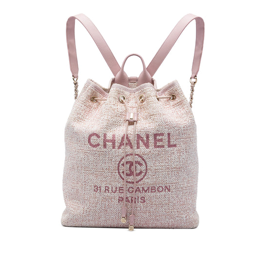 Chanel Deauville Drawstring Backpack Pink Tweed Calfskin