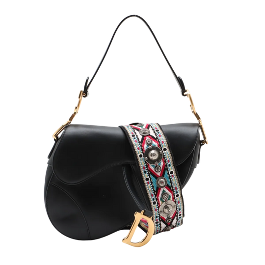 Christian Dior Saddle Bag Medium Black Leather (2-Way)