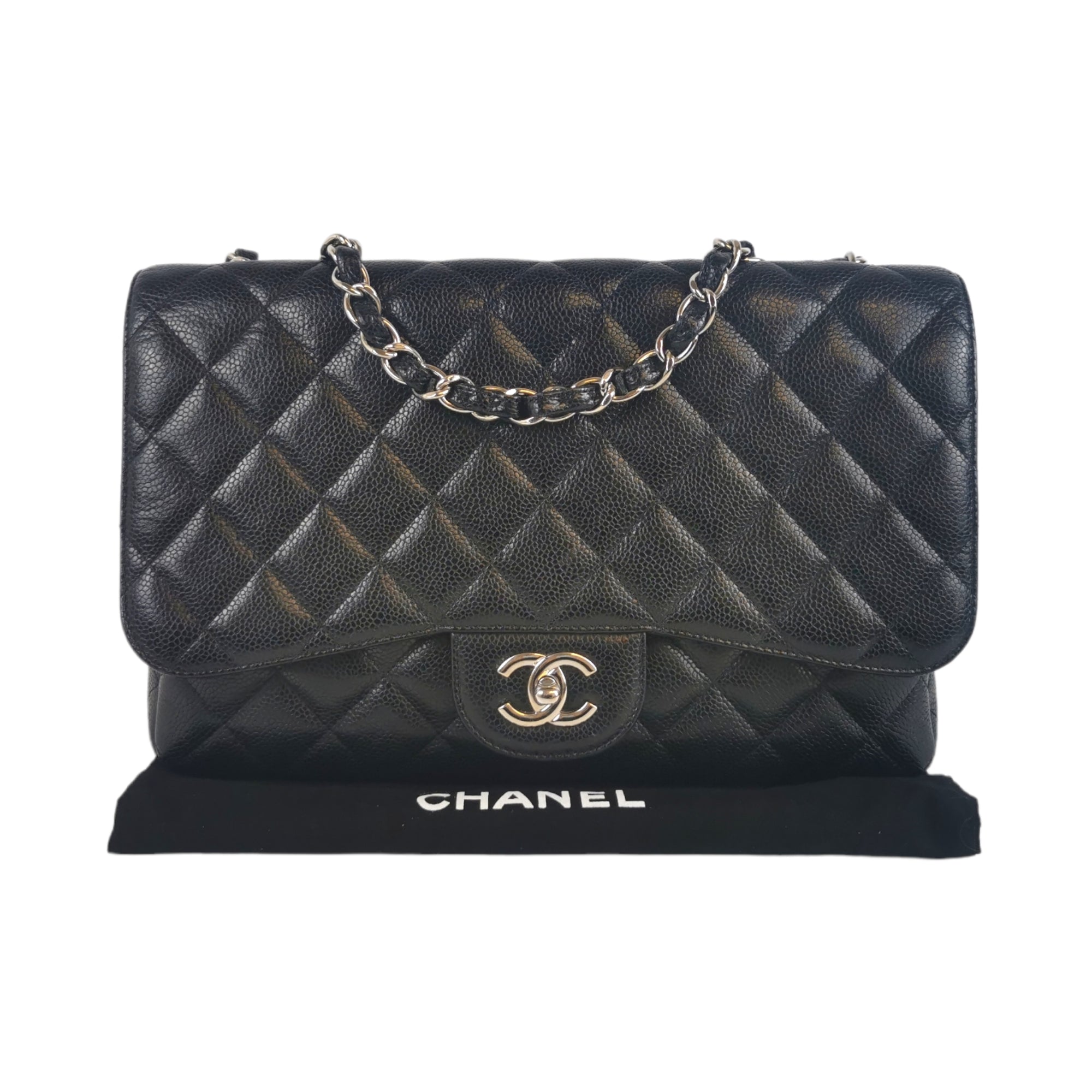 Chanel Classic Single Flap Jumbo Black Caviar Silver