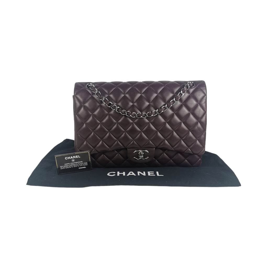 Chanel Classic M/L Medium Double Flap Purple Lambskin Silver