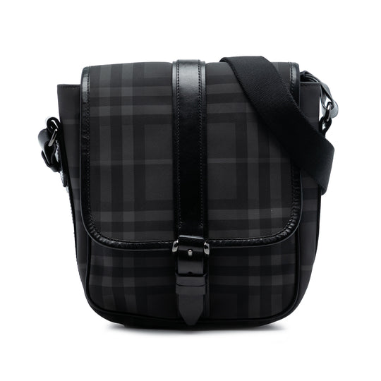Burberry Smoke Check Gray Coated Canvas Calfskin